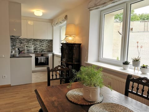 Kitchen or kitchenette, Living room, Seating area, Dining area