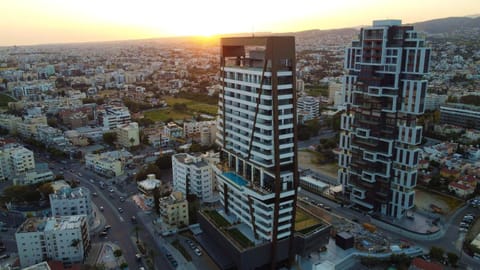 Property building, Neighbourhood, Bird's eye view, City view, Street view, Sunset