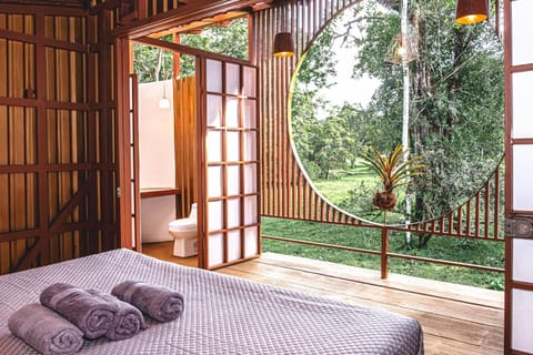 Bed, Bathroom, Bedroom, Garden view, towels