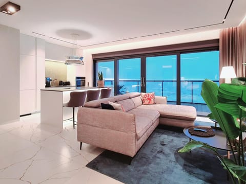 Kitchen or kitchenette, Living room, Seating area, Sea view, Sea view