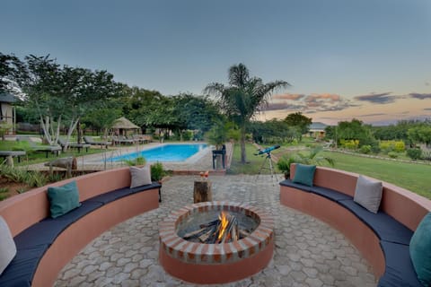 Natural landscape, Pool view, Swimming pool, fireplace