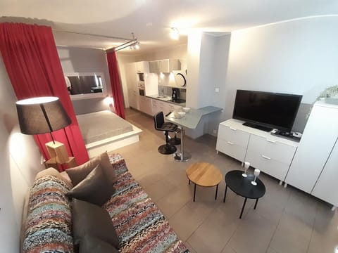 Bed, TV and multimedia, Kitchen or kitchenette, Living room, Photo of the whole room, Bedroom