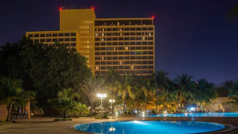 Property building, Night, Pool view, Swimming pool