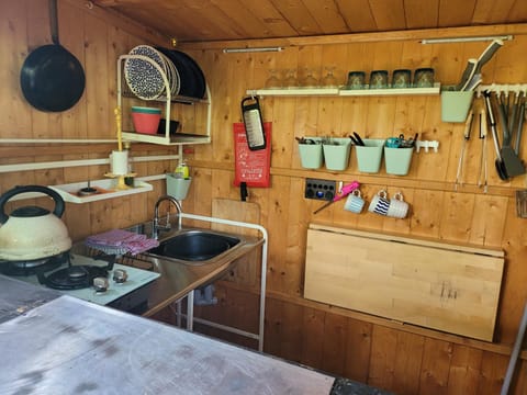 Kitchen or kitchenette, stove