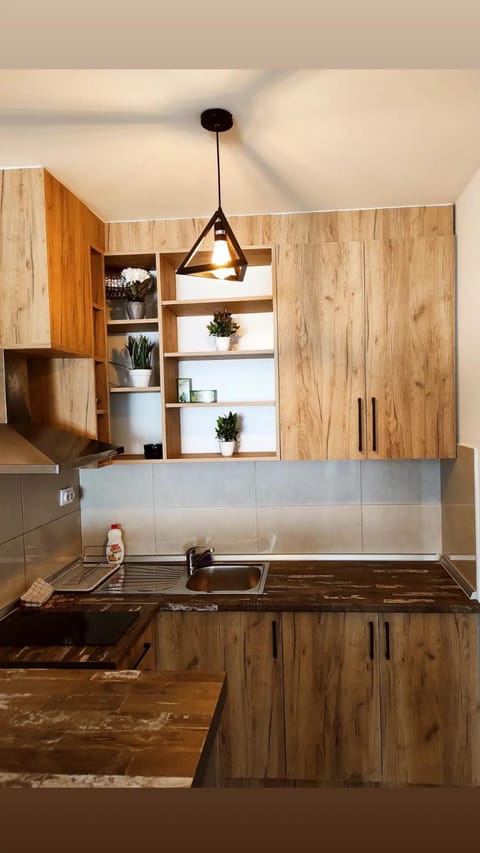 Kitchen or kitchenette, stove