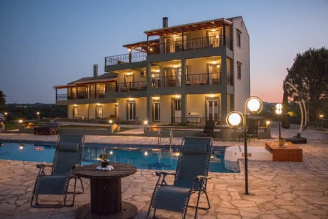 Property building, Night, Swimming pool