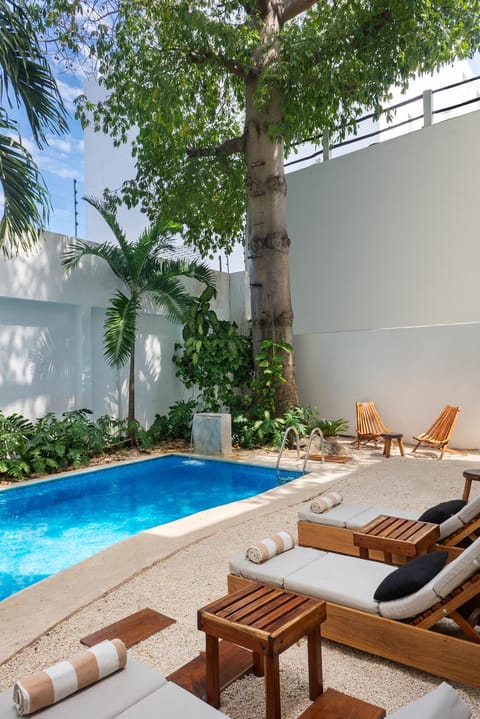Swimming pool, sunbed
