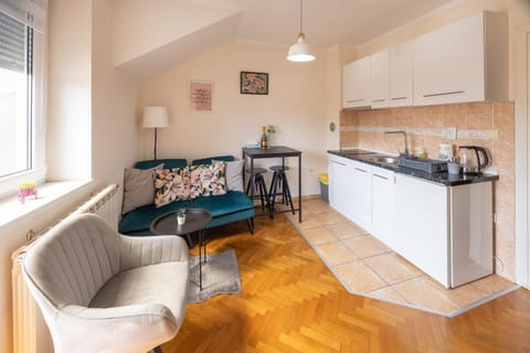Coffee/tea facilities, Kitchen or kitchenette, Living room, Seating area, Dining area, stove