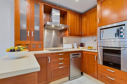 Kitchen or kitchenette, dishwasher, oven, stove, toaster