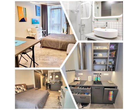 Bed, Bathroom, Kitchen or kitchenette, Photo of the whole room, Bedroom