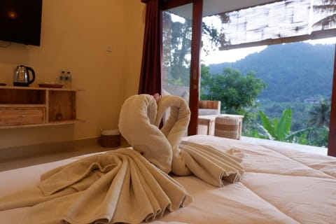 Bed, Natural landscape, Bedroom, Mountain view