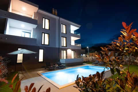 Property building, Night, Garden, Pool view, Swimming pool