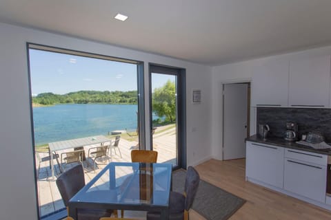 View (from property/room), Balcony/Terrace, Kitchen or kitchenette, Living room, Photo of the whole room, Dining area, Lake view, stove, kitchen
