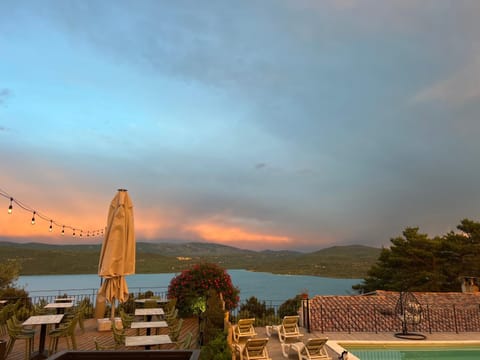 Natural landscape, Lake view, Swimming pool, Sunset