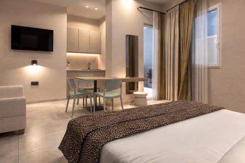 Bed, TV and multimedia, Kitchen or kitchenette, Living room, Photo of the whole room, Seating area, Dining area, Bedroom