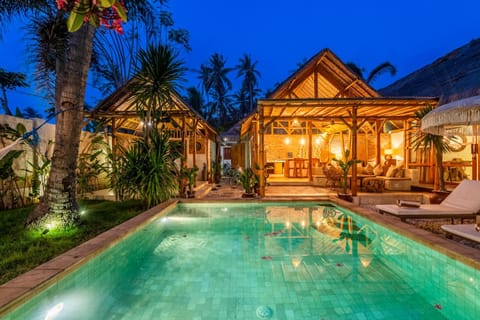 Night, Natural landscape, Garden, Garden view, Pool view, Swimming pool, sunbed