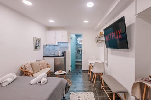 Bed, TV and multimedia, Kitchen or kitchenette, Living room, Photo of the whole room, Seating area, Dining area, Bedroom