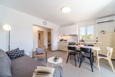 Kitchen or kitchenette, Living room, Seating area, Dining area, air conditioner