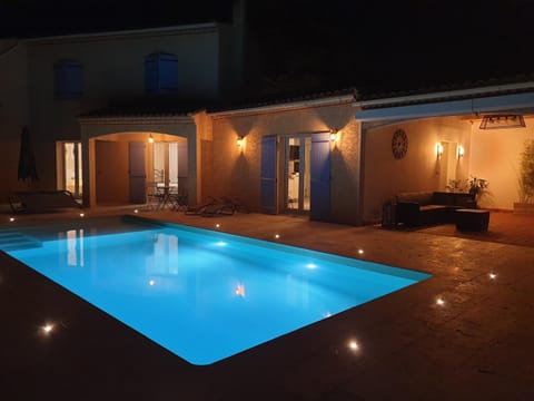 Patio, Night, Pool view, Swimming pool