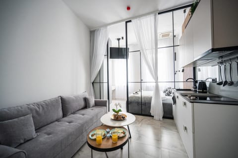 Kitchen or kitchenette, Living room, Seating area