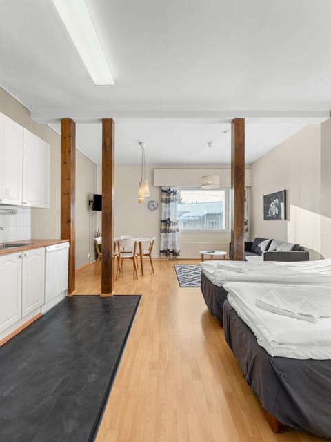 Bed, TV and multimedia, Kitchen or kitchenette, Living room, Photo of the whole room, Seating area