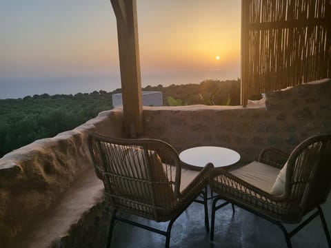 Natural landscape, View (from property/room), Balcony/Terrace, Seating area, Sunset