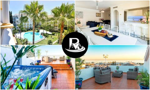 ✰ Luxurious 5 Bedroom PENTHOUSE. Sea Views. Hot Tub. BBQ. Golden Mile Apartment in Marbella