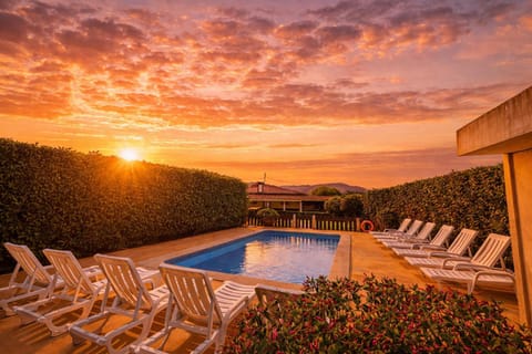 Natural landscape, Pool view, Swimming pool, Sunset, sunbed
