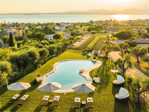 Natural landscape, Bird's eye view, Lake view, Pool view, Swimming pool, Sunset