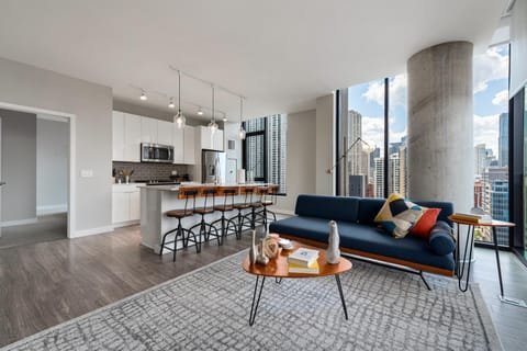 Kitchen or kitchenette, Living room, Seating area, Dining area