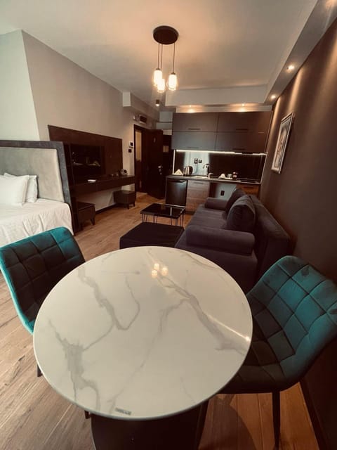 Bed, TV and multimedia, Kitchen or kitchenette, Living room, Photo of the whole room, Seating area, Bedroom