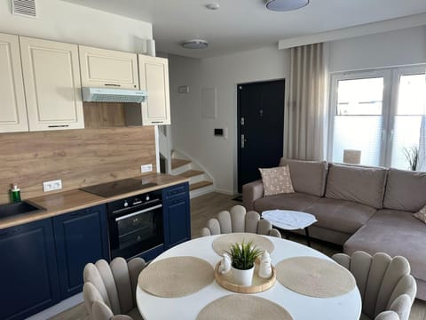 Kitchen or kitchenette, Living room, Seating area, Dining area, stove