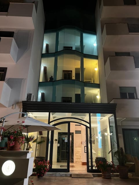 Property building, Facade/entrance, Night, View (from property/room), Balcony/Terrace