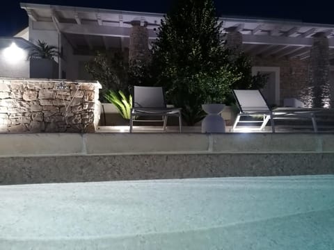 Patio, Night, Pool view, sunbed