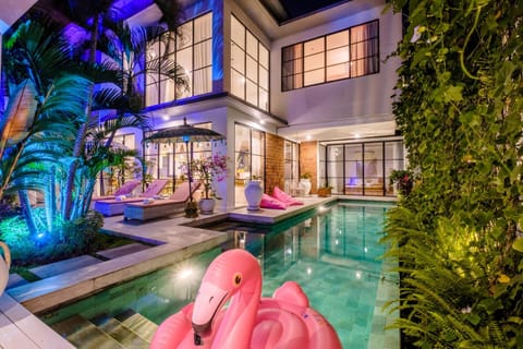 Patio, Night, Garden, Garden view, Pool view, Swimming pool, sunbed