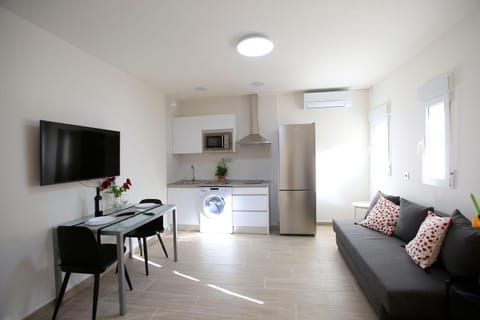 Communal lounge/ TV room, TV and multimedia, Kitchen or kitchenette, Living room, Seating area, Dining area, air conditioner