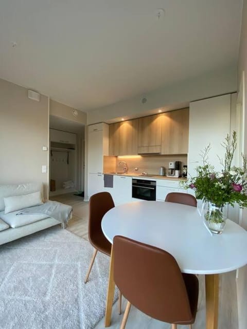 Kitchen or kitchenette, Living room, Seating area, Dining area