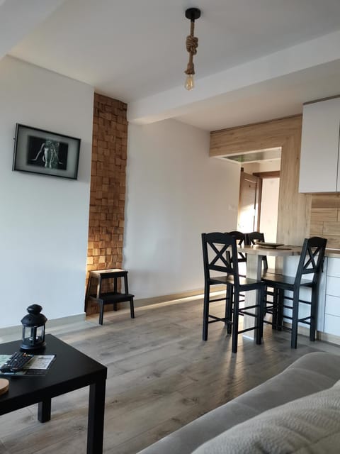 Kitchen or kitchenette, Living room, Seating area, Dining area