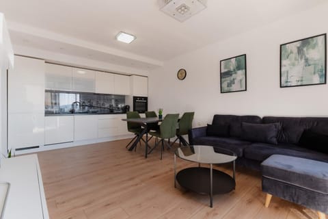 Kitchen or kitchenette, Living room, Seating area, Dining area