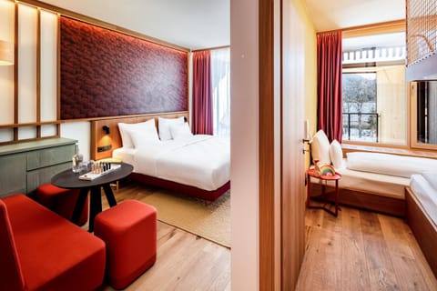 Bed, View (from property/room), Decorative detail, Seating area, Bedroom, Garden view, Mountain view, bunk bed