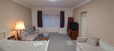 Bed, TV and multimedia, Living room, Seating area, Bedroom, towels