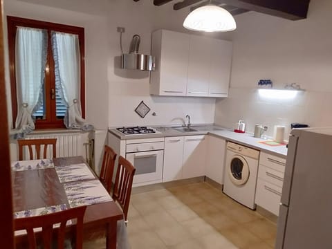 Kitchen or kitchenette, Dining area, stove, toaster, washing machine