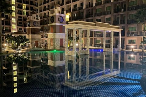 Property building, Night, Swimming pool, sunbed