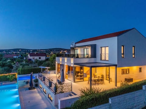 Property building, Patio, Night, View (from property/room), Balcony/Terrace, Pool view, Swimming pool