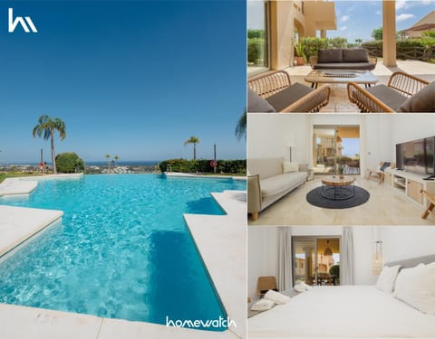 Bed, Day, TV and multimedia, Balcony/Terrace, Living room, Seating area, Bedroom, Pool view, Swimming pool, air conditioner