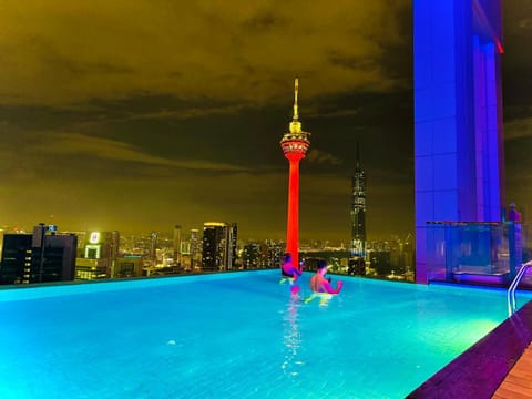 Night, Pool view, Swimming pool