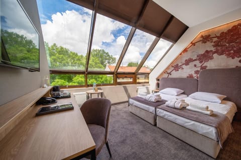 Bed, TV and multimedia, View (from property/room), Bedroom, towels