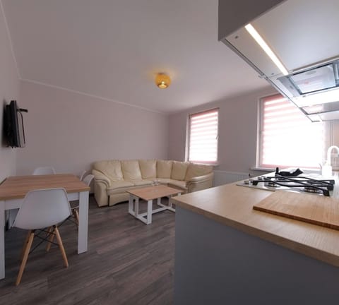Kitchen or kitchenette, Living room, Seating area, Dining area