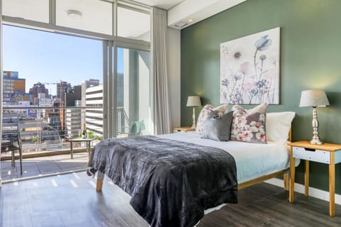 Bed, Bedroom, City view