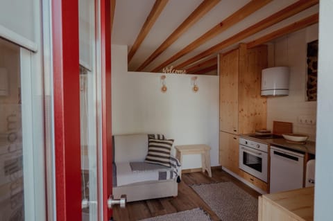 Kitchen or kitchenette, Living room, Seating area, Dining area